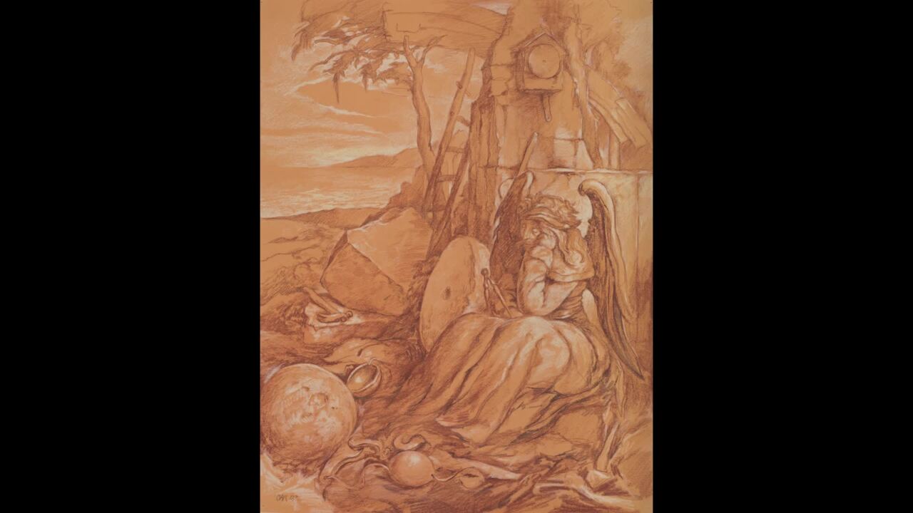 Samuel Bak's abstract oil on canvas painting, "After Dürer."