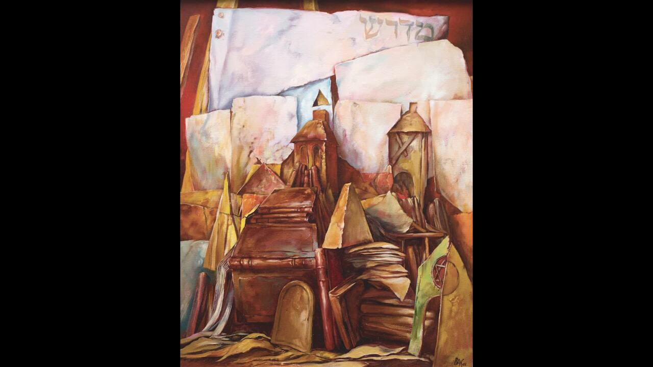 Samuel Bak's abstract oil on canvas painting, "Reconstruction."