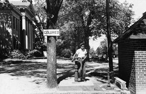 Drinking fountain on the Halifax County Courthouse (North Carolina) in April 1938. Image used in Reconstruction video series.