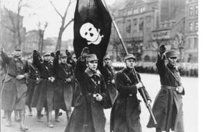 Nazi soldiers marching. Teaser image for reading on the Rise of the Nazis