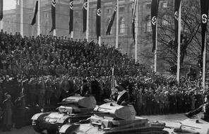 The German military parades through Vienna on March 15, 1938, after the Anschluss.