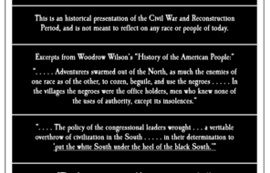 Title cards, or intertitles, from The Birth of a Nation, a 1915 film portraying D.W. Griffith's racist vision of life in the South during the Civil war era.