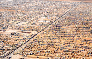 Aerial view of the Za'atri refugee camp in Jordan near the Syrian border.