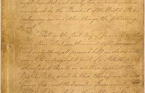 An image of the first page of the Emancipation Proclamation.