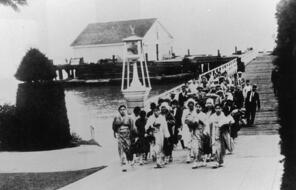Immigrants arriving at Angel Island. 