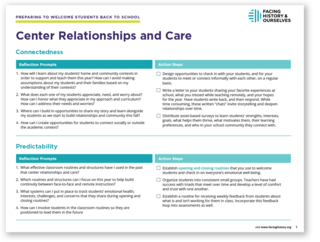 Preview of Center Relationship and Care: Reflection Prompts and Action Steps handout. 