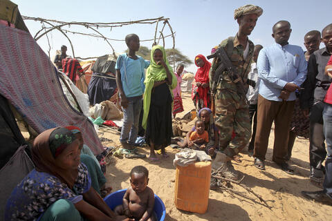A group of people in a camp in Somalia.