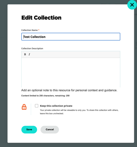 Screenshot of collection editing interface on the Facing History and Ourselves Website.