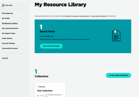 View of a user's resource library