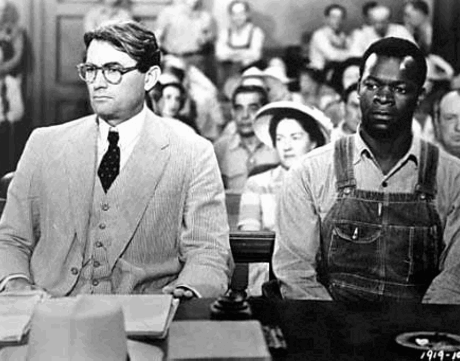 Gregory Peck (left) and Brock Peters in a pivotal scene from the 1962 film "To Kill a Mockingbird."